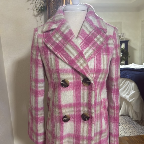 NWT-Sam Edelman Brushed Pink Plaid
Double Breasted Lined Coat with Pockets Size2 - Picture 5 of 6